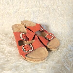 Stylish rust suede Women's wedge sandals
